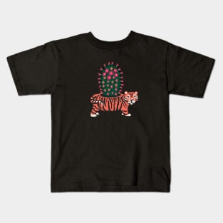 Tiger planter and blooming cactus. Kids T-Shirt